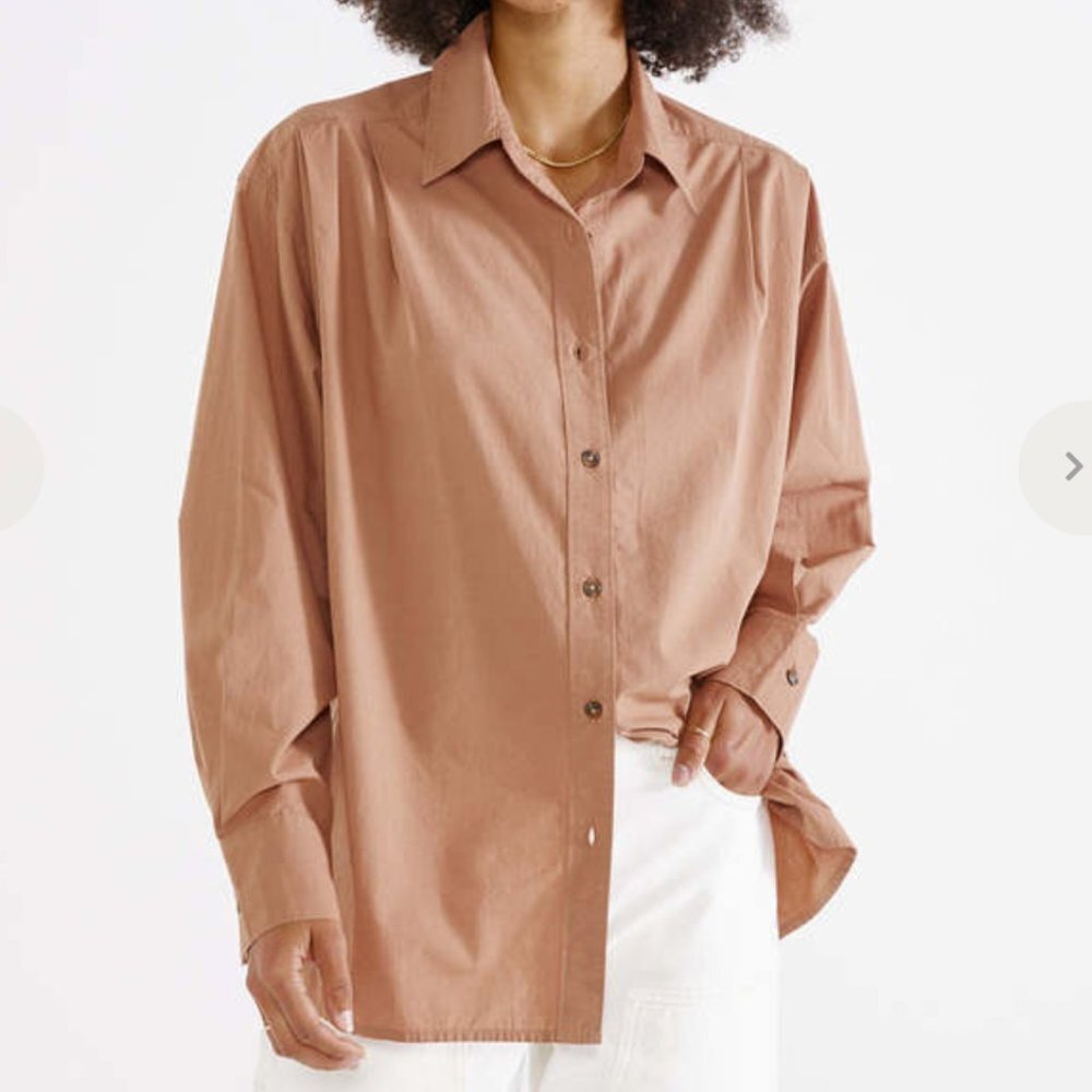 Etica Organic Cotton Poplin Button Down Shirt in Mink Size Small